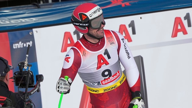 Vincent Kriechmayr was beaming after his downhill run. (Bild: Pail Sepp)