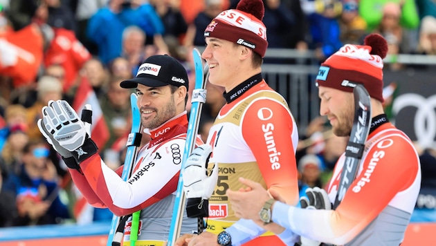 Vincent Kriechmayr, Franjo von Allmen and Alexis Monney (from left to right) (Bild: Birbaumer Christof)