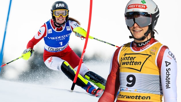 Katharina Liensbeger (left) races together with Mirjam Puchner. (Bild: Birbaumer Christof/GEPA pictures)