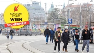 Waffenverbot am Reumannplatz in Favoriten. Ist das der gefährlichste Platz von Wien? (Bild: Krone KREATIV/Klemens Groh)