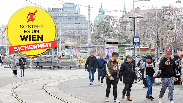 Weapons ban at Reumannplatz in Favoriten. Is this the most dangerous place in Vienna? (Bild: Krone KREATIV/Klemens Groh)