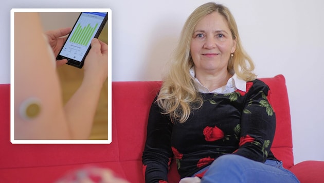 Birgitta Veit mit Diabetes Typ 1: „Das moderne Messen mit Sensor und Smartphone erleichtert den Alltag.“ (Bild: Krone KREATIV/Horst Einöder)