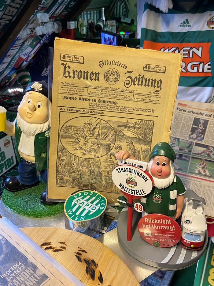 The museum also has a Kronen Zeitung newspaper from 1937 with a Rapid headline on page one.