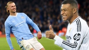 Haaland (li.) und Mbappe sind  mit ihren Klubs auf Kurs Achtelfinale