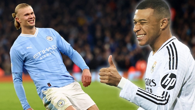 Kylian Mbappe (re.) trifft mit Heimvorteil auf Erling Haaland.