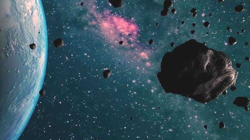 Artistic illustration: A near-Earth flyby of asteroids. (Bild: kameraOne (Screenshot))