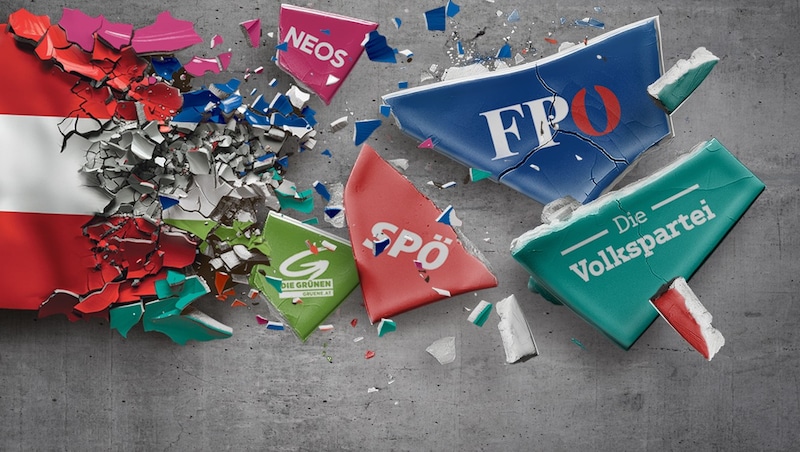 Shattered dreams: After the failure of the Zuckerl coalition, the FPÖ and ÖVP also failed to reach an agreement. (Bild: Krone KREATIV/stock.adobe)