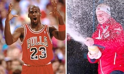 Basketball-Legende Michael Jordan (li.) und Biathlon-Superstar Johannes Thingnes Bö.