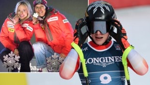 Lara Gut-Behrami gewann mit Wendy Holdener (Mitte) Silber in der Team-Kombi. Das wäre für die Schweizerin vor vielen Jahren noch undenkbar gewesen.  (Bild: GEPA pictures)