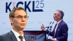 Vorarlbergs Landeshauptmann Markus Wallner (ÖVP, l.) übt scharfe Kritik an FPÖ-Chef Herbert Kickl. (Bild: Alex HALADA / AFP, APA/DIETMAR MATHIS, Krone KREATIV)