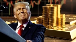 Auch Trumps Handelskrieg macht Gold für Anleger attraktiv. (Bild: Krone KREATIV/APA/Getty images, Stock Adobe/Michael)