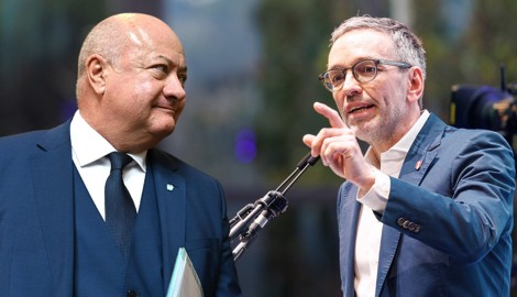 Kanzler Stocker, FPÖ-Chef Kickl: Eine Pointe jagt die andere.