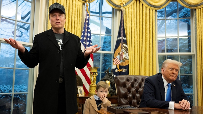 Was the meeting that boring? X picks his nose while dad Elon talks. (Bild: APA/AFP/Jim WATSON)