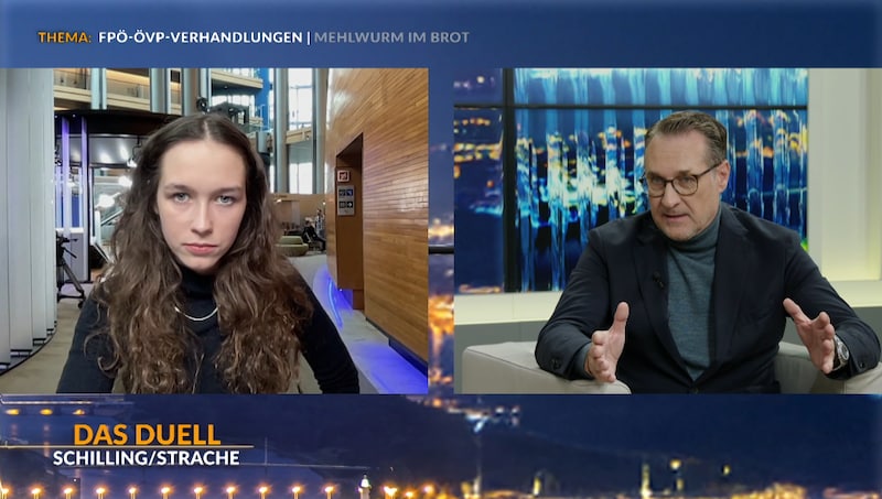 Lena Schilling und Heinz-Christian Strache im Politik-Duell (Bild: krone.tv )