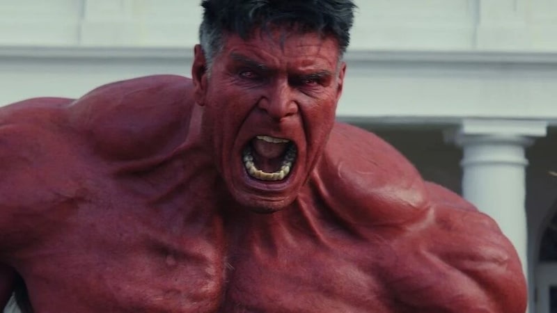 Präsident Ross (Harrison Ford) sieht rot und verwandelt sich in einen feuerroten Hulk.  (Bild: 2024 MARVEL)