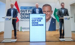 Landesgeschäftsführer Friedrich Scheer, Landeshauptmann Mario Kunasek und Landesrat Stefan ...