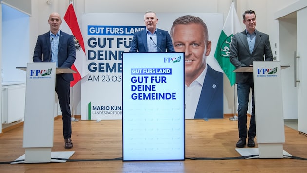 Provincial Managing Director Friedrich Scheer, Governor Mario Kunasek and Provincial Councillor Stefan Hermann (Bild: FPÖ Steiermark)