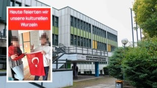 Hier an der HBLW in der Landwiedstraße kam es im Rahmen der Mottowoche zum Wolfsgruß-Eklat – der Jugendliche und einer seiner Mitschüler posierten für den Schnappschuss mit der türkischen Fahne. (Bild: Krone KREATIV/zVg, Horst Einöder)