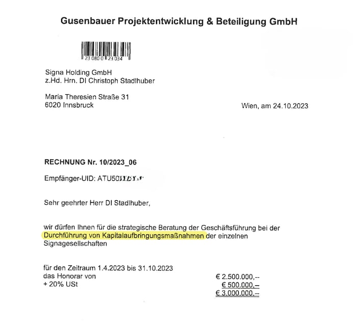 Shortly before the bankruptcy, Gusenbauer submitted an invoice in the millions.