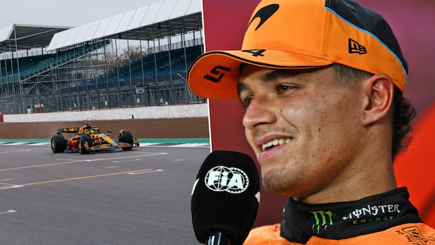 Lando Norris fährt erstmals den neuen Boliden. (Bild: Krone KREATIV/GEPA, x.com/McLarenF1)