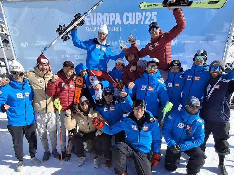 Oscar Heine (oben, li.) wurde von den Europacup-Kollegen in Spanien gefeiert. (Bild: Oscar Heine)