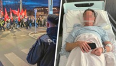 Im Vorfeld demonstrierten rund 2000 Menschen gegen den Ball. Das Opfer lag tagelang im Spital. (Bild: Krone KREATIV/LPD Steiermark, zVg)