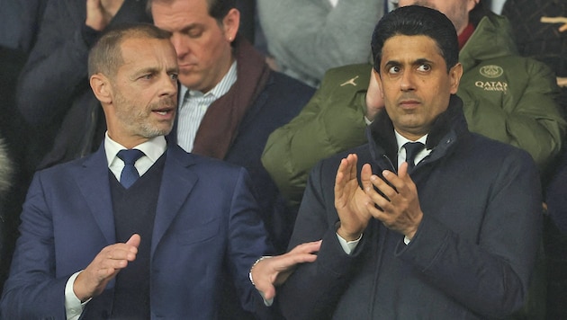 UEFA-Boss Aleksander Ceferin und Nasser Al-Khelaifi (Bild: AFP or Licensors)