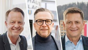 Die Bürgermeister Mario Abl (Trofaiach), Helmut Linhart (Köflach) und Kurt Wallner (Leoben, von links) (Bild: Krone KREATIV/Jürgen Radspieler, Erwin Scheriau)