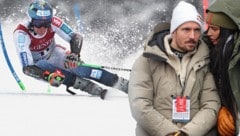 Die Fahrt zur Bestzeit von Timon Haugan (li.) erfreute Marcel Hirscher und seine Freundin im Saalbacher Zielstadion. (Bild: AP, GEPA)