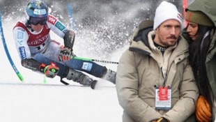 Die Fahrt zur Bestzeit von Timon Haugan (li.) erfreute Marcel Hirscher und seine Freundin im Saalbacher Zielstadion. (Bild: AP, GEPA)