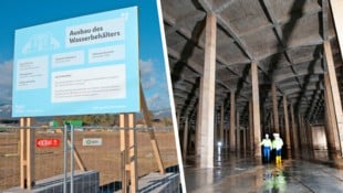 Ausbau in zwei Etappen. Bild rechts: einer von derzeit vier bestehenden Speichern. Auch diese werden in den nächsten Jahren saniert. (Bild: Krone KREATIV/Doris Seebacher )