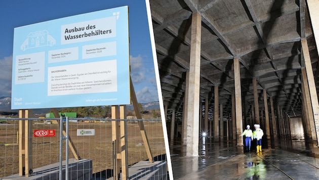 Ausbau in zwei Etappen. Bild rechts: einer von derzeit vier bestehenden Speichern. Auch diese werden in den nächsten Jahren saniert. (Bild: Krone KREATIV/Doris Seebacher )