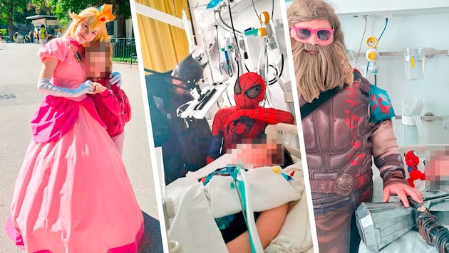 Princess Peach, Spiderman, Batman or Thor - superhero costumes fulfill the wishes of sick children. (Bild: Krone KREATIV/Cosplay Entertainment, Krone KREATIV)