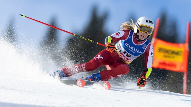 Katharina Liensberger will im Slalom um das Podest mitfahren. (Bild: GEPA)