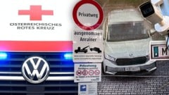 Rot sah der Lenker dieses Autos, nachdem er der Blaulichtfahrt Platz gemacht hat: Er erhielt eine Doppelstrafe! (Bild: Krone KREATIV/zVg, Rettung Kematen)