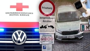 Rot sah der Lenker dieses Autos, nachdem er der Blaulichtfahrt Platz gemacht hat: Er erhielt eine Doppelstrafe! (Bild: Krone KREATIV/zVg, Rettung Kematen)