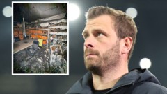 Sturm-Coach Jürgen Säumel kann’s nicht fassen – ein Feuer hat im Trainingszentrum gewütet … (Bild: GEPA; Simo Maric, )