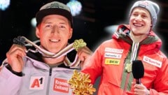 Raphael Haaser (li.) holte Silber, Marco Odermatt Gold im WM-Super-G. (Bild: Krone KREATIV/Christof Birbaumer / Kronen Zeitung)