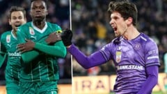 Rapids Mamadou Sangare und Austrias Dominik Fitz trafen im Derby. (Bild: GEPA pictures)