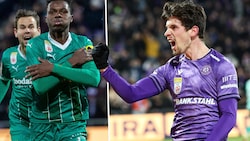 Rapids Mamadou Sangare und Austrias Dominik Fitz trafen im Derby. (Bild: GEPA pictures)