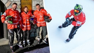 Luckeneder, Windisch und Postl wagten sich über die Bobbahn in St. Moritz. (Bild: Krone KREATIV/zVg)