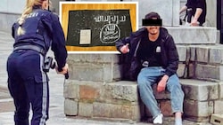 Ahmad G. hatte vor seiner Tat der Terrormiliz Islamischer Staat die Treue geschworen und aus Müllsäcken eine Flagge der Dschihadisten angefertigt (kl. Bild). (Bild: Krone KREATIV/BMI, SVS News Agency)