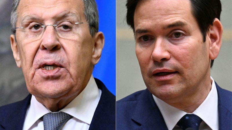 May have prepared their leaders' phone call: Russia's Foreign Minister Sergei Lavrov and his US counterpart Marco Rubio (Bild: APA/AFP/Pool/Johan Ordonez, Alexander Nemenov)