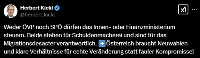 Kickls neuestes Posting auf X