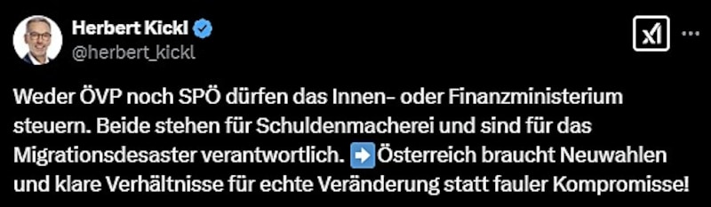 Kickl's latest post on X (Bild: Screenshot/X)