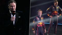 Red-Bull-Teamchef Christian Horner wurde bei der Präsentation ausgebuht, Max Verstappen durfte nicht zum Interview antreten.  (Bild: APA/AFP/Ben STANSALL, ASSOCIATED PRESS)