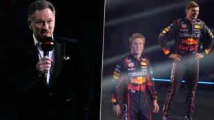 Red-Bull-Teamchef Christian Horner wurde bei der Präsentation ausgebuht, Max Verstappen durfte nicht zum Interview antreten.  (Bild: APA/AFP/Ben STANSALL, ASSOCIATED PRESS)