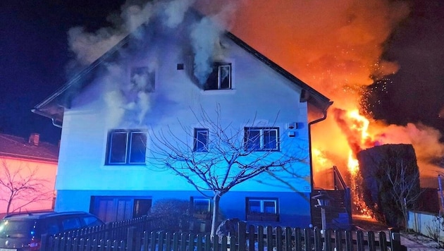 Kurz nach Mitternacht stand dieses Has in Ernstbrunn in Flammen. Der Besitzer konte nur noch tot geborgen werden. (Bild: FF Ernstbrunn)