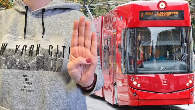 The victim was able to make herself noticed in the streetcar by using the international help sign (symbolic image) (Bild: Krone KREATIV/Christof Birbaumer, Hubert Rauth)