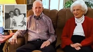 Bill Hassinger und Joanne Blakkan hatten sich zum ersten Mal im Jahr 1948 getroffen und waren auch ein Paar. Nun blühte die alte Liebe wieder auf ...  (Bild: YouTube via „WOOD TV8“, Krone KREATIV)